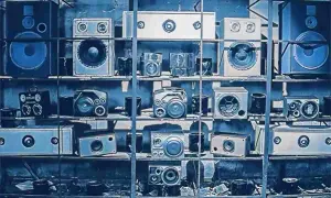 Regały pełne głośników, od dużych po małe. Czy to jest to, co oznacza lofi?